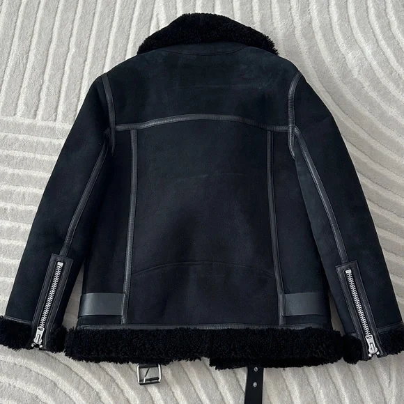 All Saints Black Shearling Jacket - Picture 6 of 10